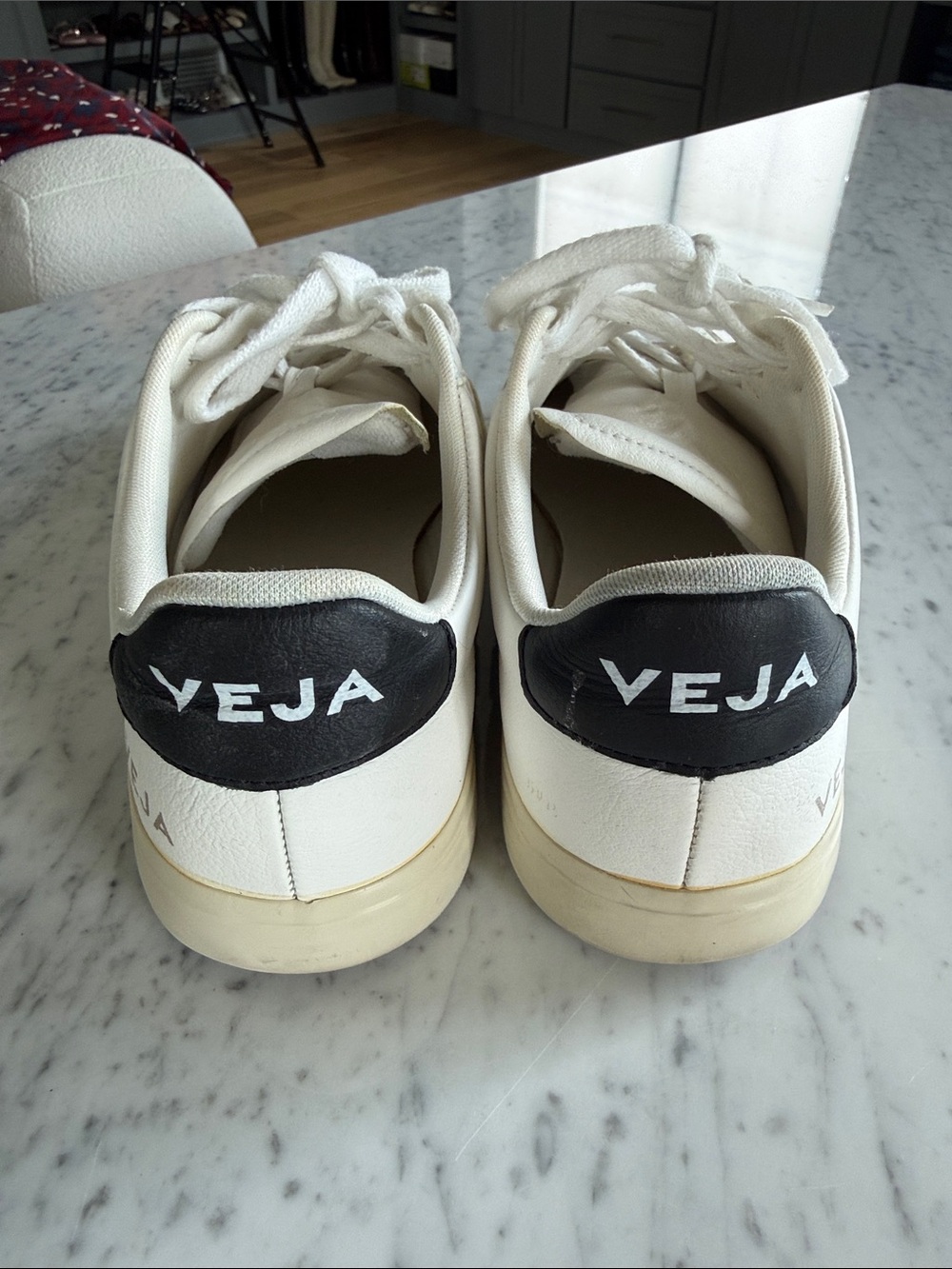 Veja Campos White Leather Sneakers with Black V Accent - Picture 6 of 9